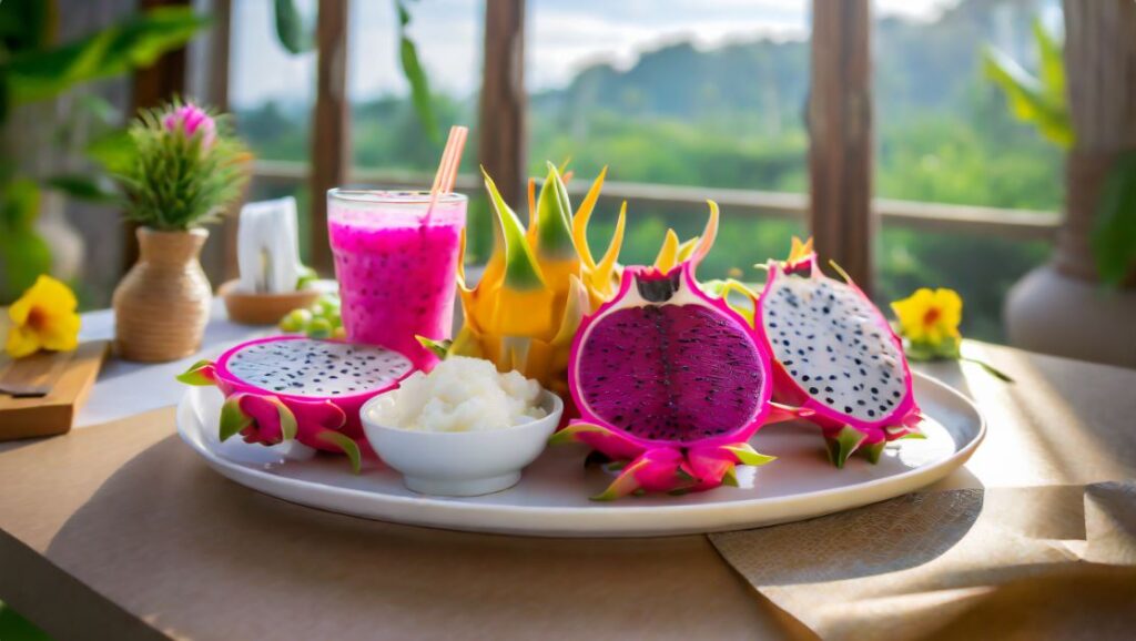 A plate full of dragon fruits