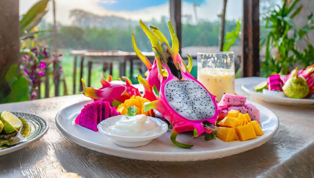 Fresh dragon fruits served in a plate