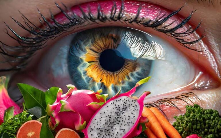 An eye behind dragon fruits