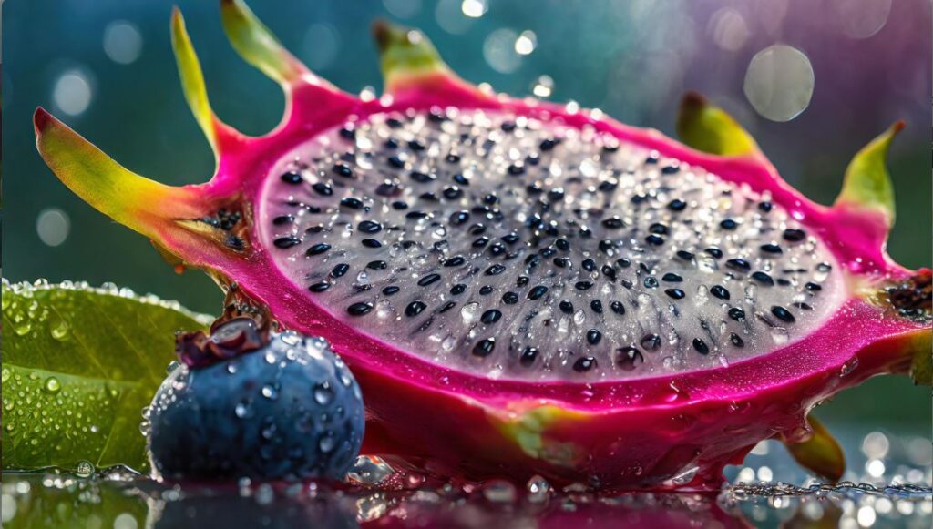 Close-up-shot of a dragon fruit slice