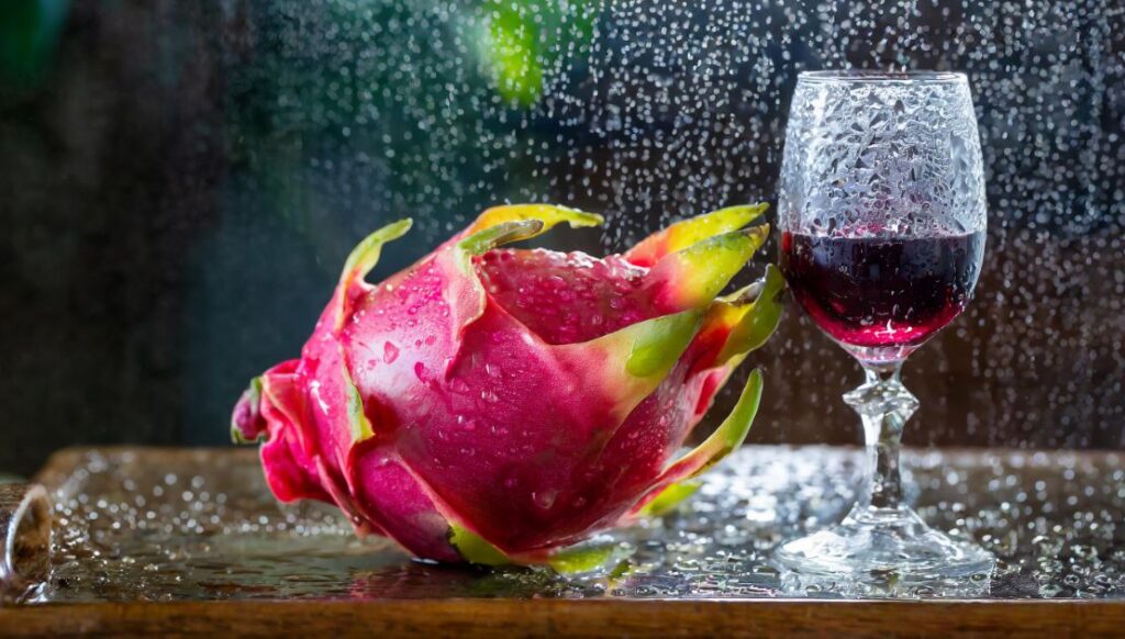 Dragon fruit with a glass of wine